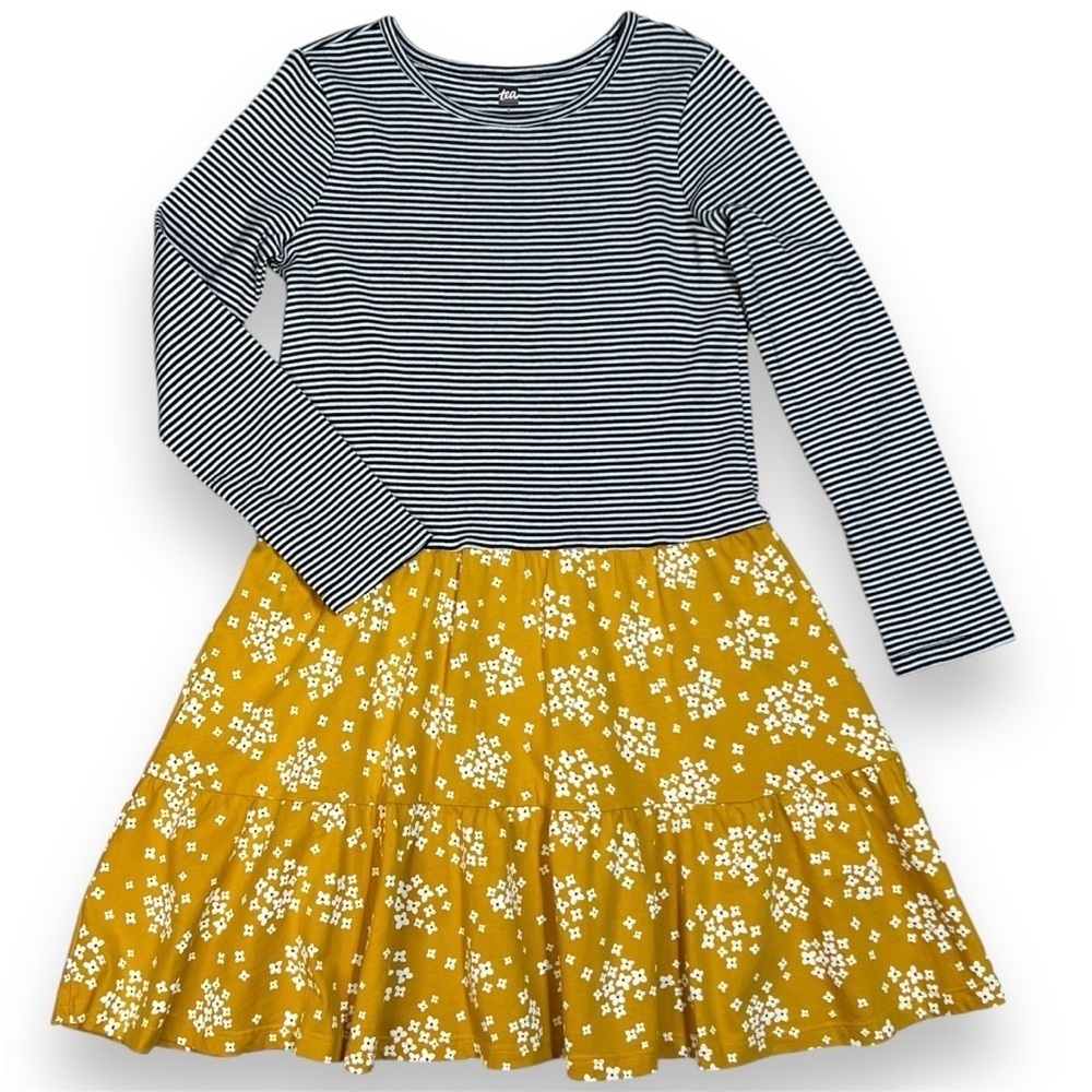 Tea Collectionโ Striped Floral Tiered Skirted Twirl Dress Girls 8 Mixed Media
